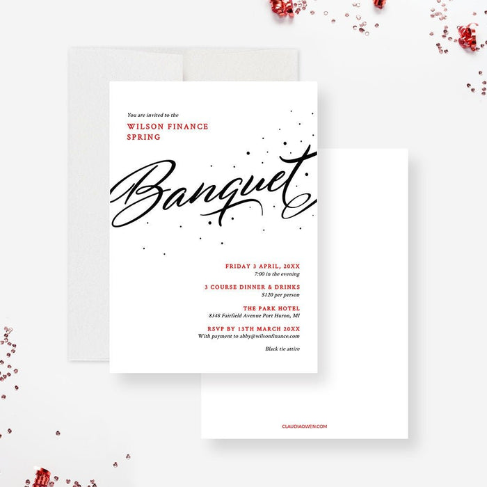 Red, black and white banquet invitation template set