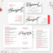 Red, black and white banquet invitation template set with RSVP card, ticket and folded program