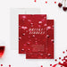 red cocktail party invitation with Drinks and Nibbles wording, bubbly drink-inspired background, and personalized event details-front-back