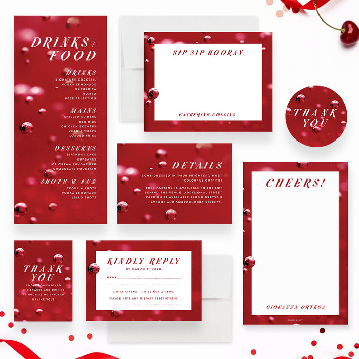 Cocktail Party Invitation Drinks and Nibbles Red Design
