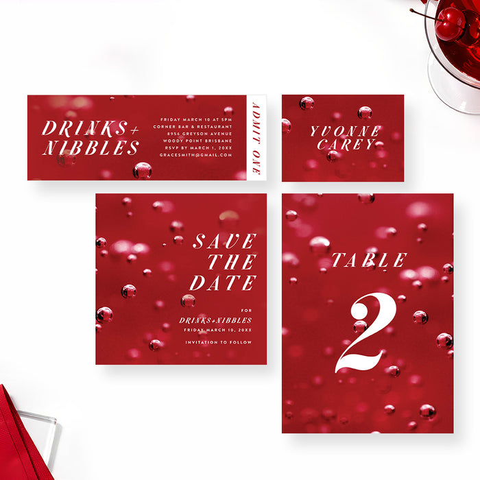 Cocktail Party Invitation Drinks and Nibbles Red Design