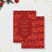 Elegant red and gold Christmas party invitation featuring modern striped background, gold confetti accents, and elegant calligraphy typography.