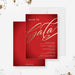 Red and gold gala invitation template set with gold script lettering