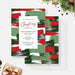 Digital Christmas party invitation featuring bold red and green paint stroke artwork, designed for holiday gatherings and festive celebrations.