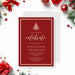 elegant red and gold business year-end party invitation with minimalist Christmas tree design-front