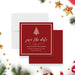 elegant red and gold holiday save the date card with minimalist Christmas tree for business year-end events-front-back
