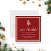 elegant red and gold holiday save the date card with minimalist Christmas tree for business year-end events-front