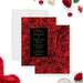 wedding anniversary party invitation with red rose background and black gold elegant design-front-back