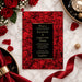 wedding anniversary party invitation with red rose background and black gold elegant design-front