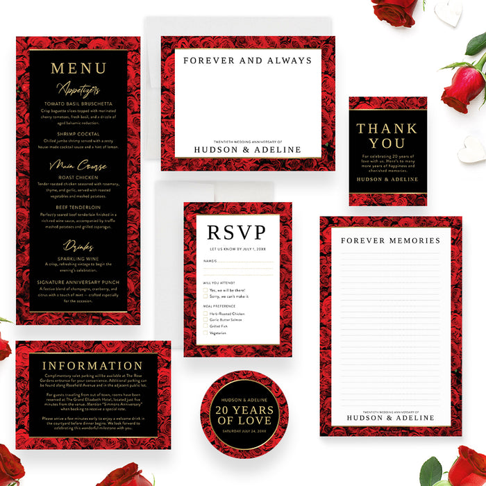 Wedding Anniversary Party Invitation Red Rose Elegant Black Gold Invite