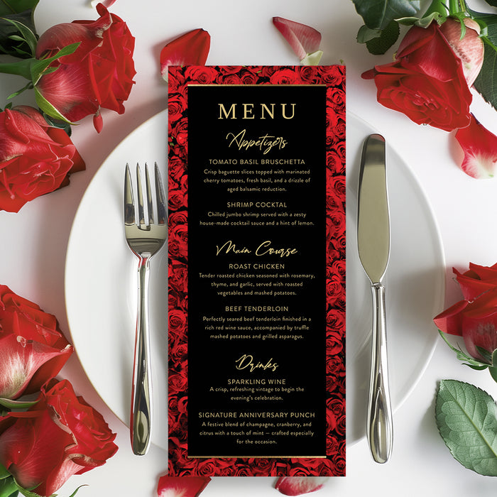Wedding Anniversary Party Invitation Red Rose Elegant Black Gold Invite