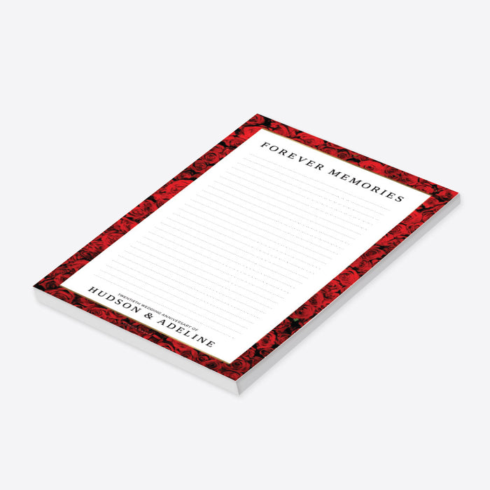 personalized red rose notepad with floral border design and custom name on lined stationery pad-side