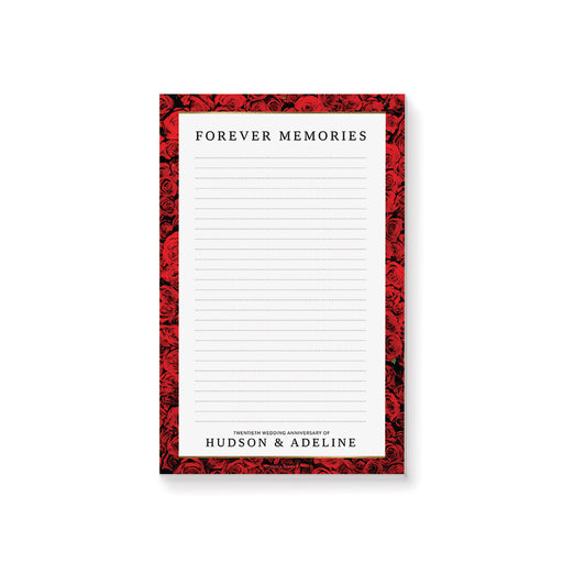 personalized red rose notepad with floral border design and custom name on lined stationery pad