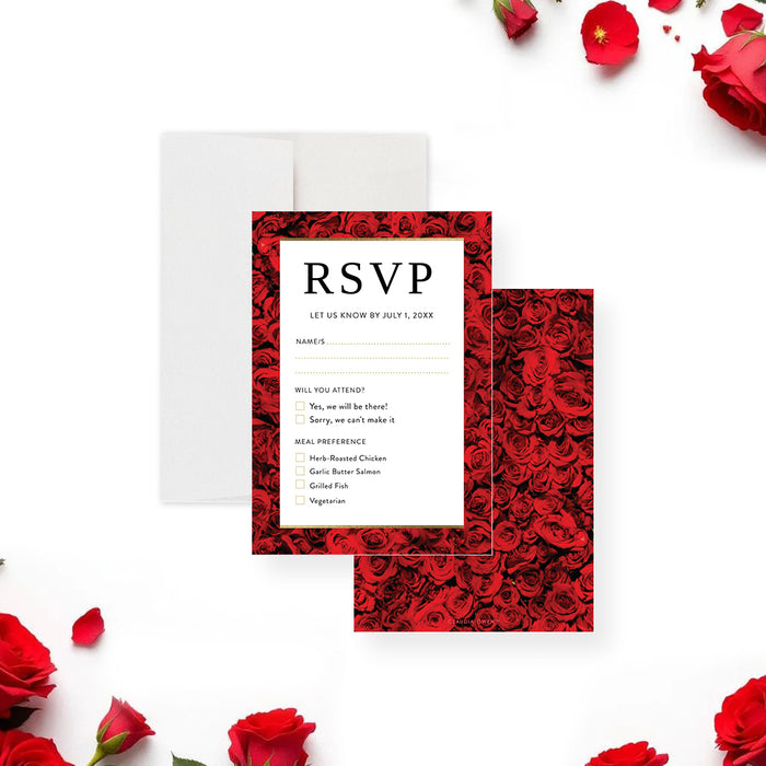 Wedding Anniversary Party Invitation Red Rose Elegant Black Gold Invite