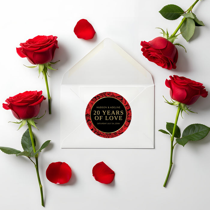 Wedding Anniversary Party Invitation Red Rose Elegant Black Gold Invite