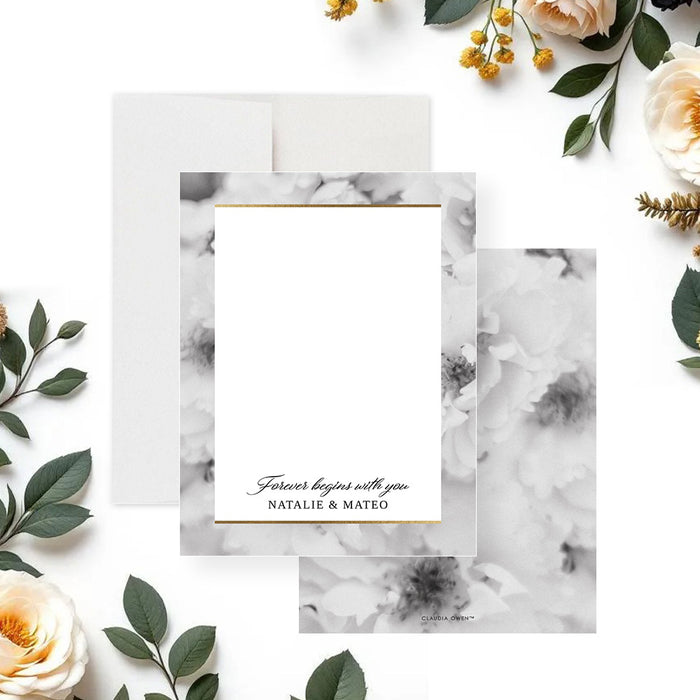 wedding thank you card elegant floral personalized couple names-front-back