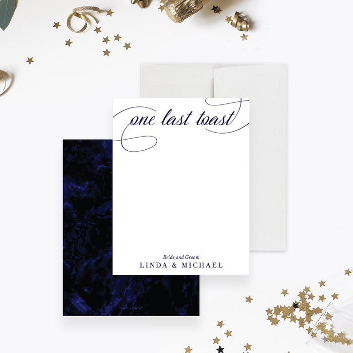 One last toast personalized wedding note card with modern calligraphy-front-back