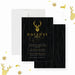 holiday party invitation with reindeer design and dark woodgrain background elegant Christmas party-front-back