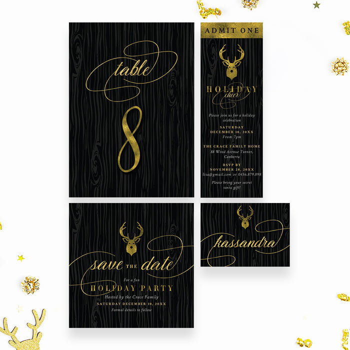 Reindeer Holiday Party Invitation Elegant Christmas Event