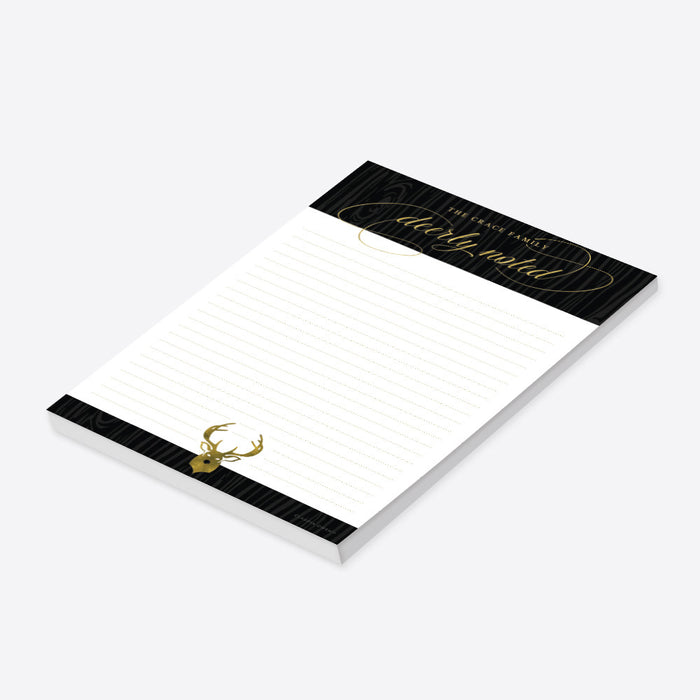 Elegant holiday notepad with deer design, woodgrain accents, and lined pages for festive stationery and Christmas gifts-side