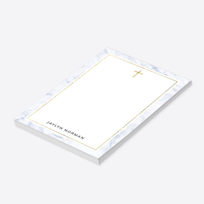 Elegant Christian Notepad with Golden Cross and Marble Design, Catholic Stationery Writing Paper Pad, Baptism Party Favor, Personalized Religious Gifts