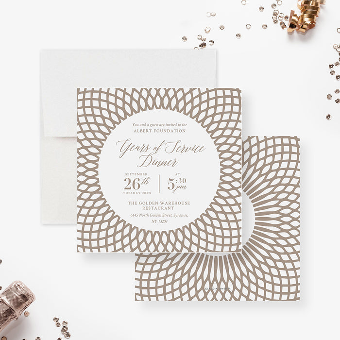 Years of Service Dinner Party Invitation Card with Beige Intricate Circular Pattern, Retirement Dinner Invitations, Employee Appreciation Dinner Invites