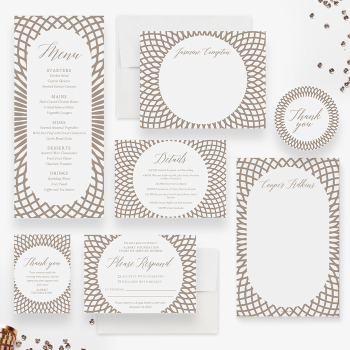 Years of Service Dinner Party Invitation Card with Beige Intricate Circular Pattern, Retirement Dinner Invitations, Employee Appreciation Dinner Invites