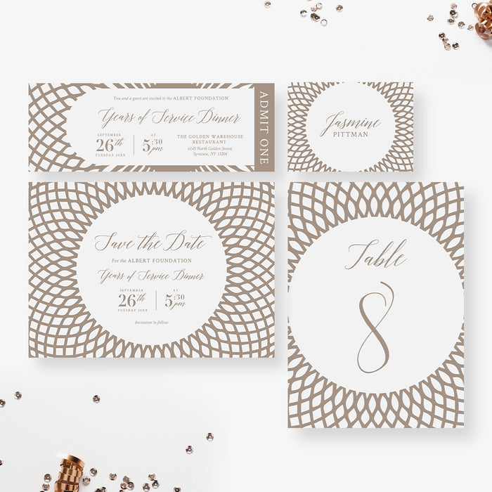 Years of Service Dinner Party Invitation Card with Beige Intricate Circular Pattern, Retirement Dinner Invitations, Employee Appreciation Dinner Invites