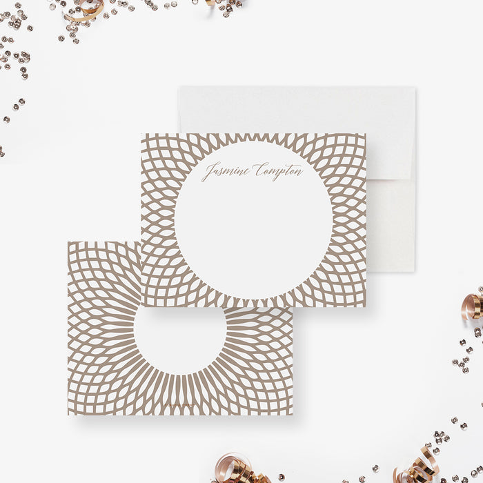 Classy Note Card with Beige Intricate Circular Pattern, Retirement Thank You Card, Personalized Professional Correspondence Cards