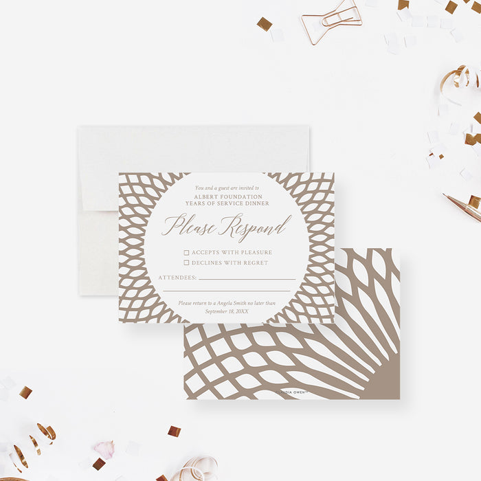 Years of Service Dinner Party Invitation Card with Beige Intricate Circular Pattern, Retirement Dinner Invitations, Employee Appreciation Dinner Invites