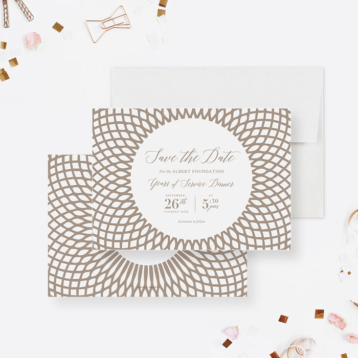 Years of Service Dinner Save the Date Card with Beige Intricate Circular Pattern, Company Service Award Save the Dates