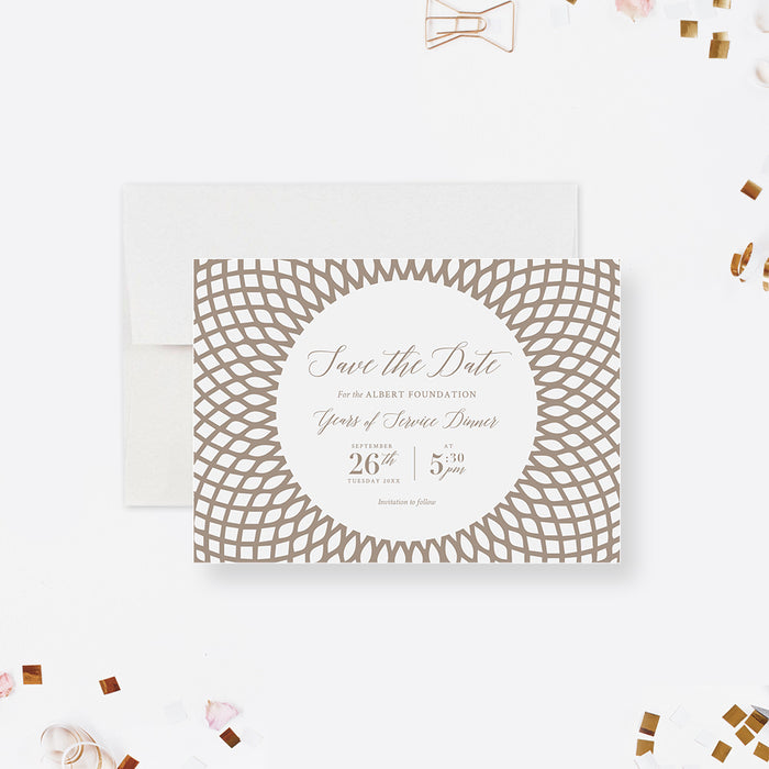 Years of Service Dinner Save the Date Card with Beige Intricate Circular Pattern, Company Service Award Save the Dates