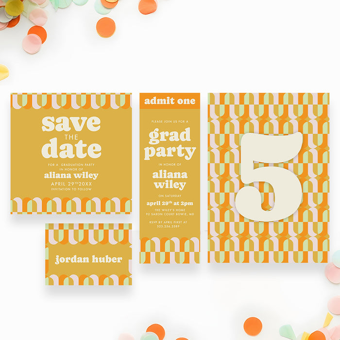 Retro Graduation Party Invitation Colorful Geometric