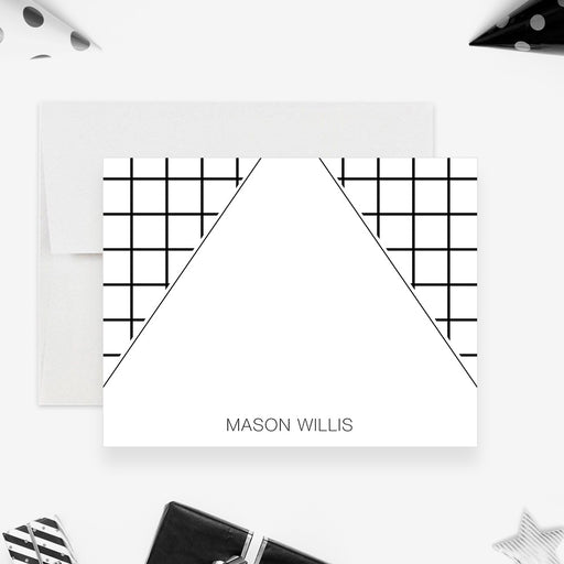 Retro note card for teens with triangle and grid design