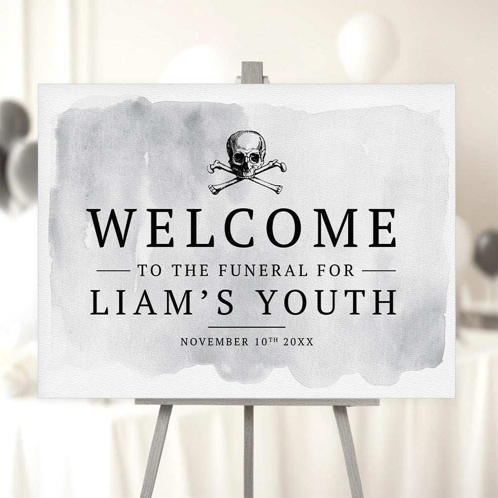 RIP 30s Welcome Sign with Skull and Crossbones
