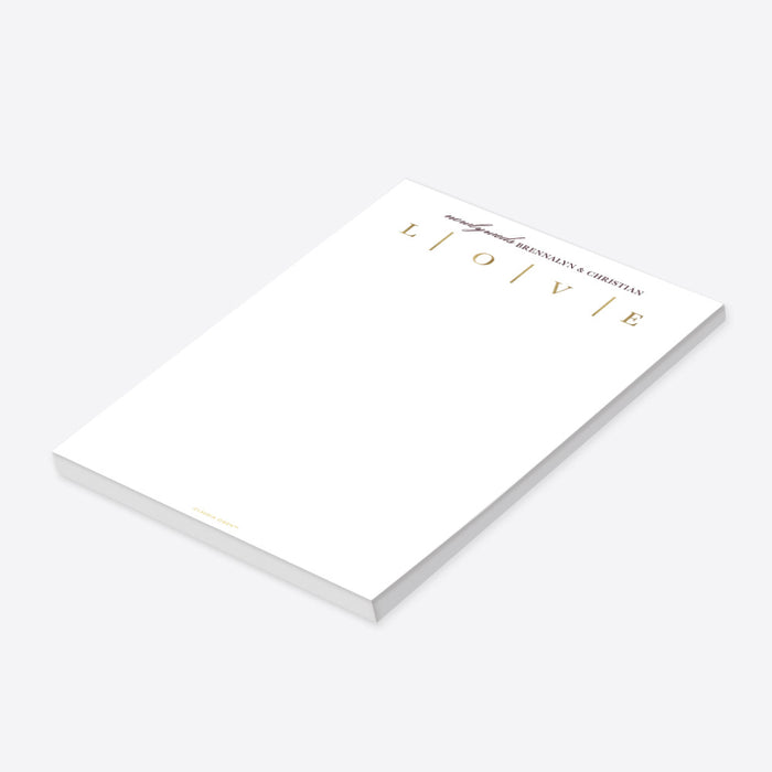 Personalized notepad for newlyweds with elegant “LOVE” typography design-side