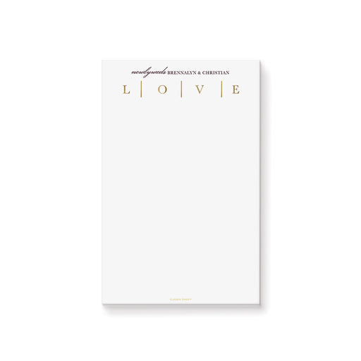 Personalized notepad for newlyweds with elegant “LOVE” typography design