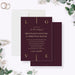 Burgundy wedding invitation with gold "L-O-V-E" framing in the corners-front-back