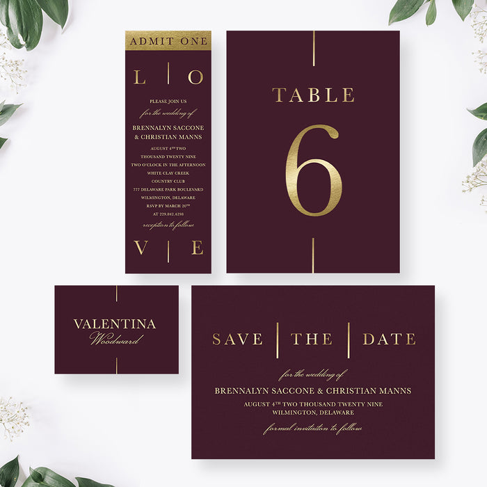 Romantic Burgundy Gold Wedding Invitation Love Design