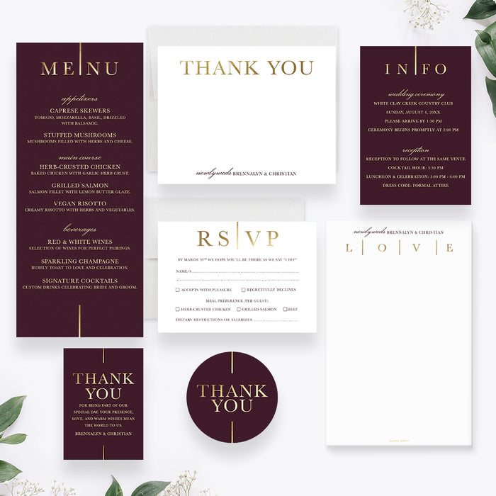 Romantic Burgundy Gold Wedding Invitation Love Design