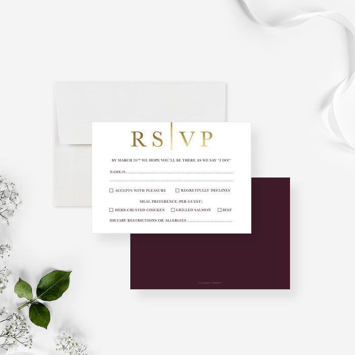 Romantic Burgundy Gold Wedding Invitation Love Design