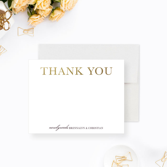 Personalized romantic thank you card with elegant typography, a newlywed gift after the wedding celebration-front