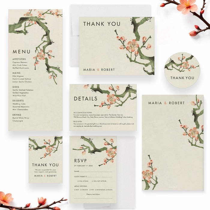 Personalized Cherry Blossom Wedding Invitation Spring Theme