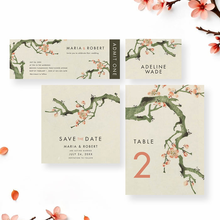 Personalized Cherry Blossom Wedding Invitation Spring Theme