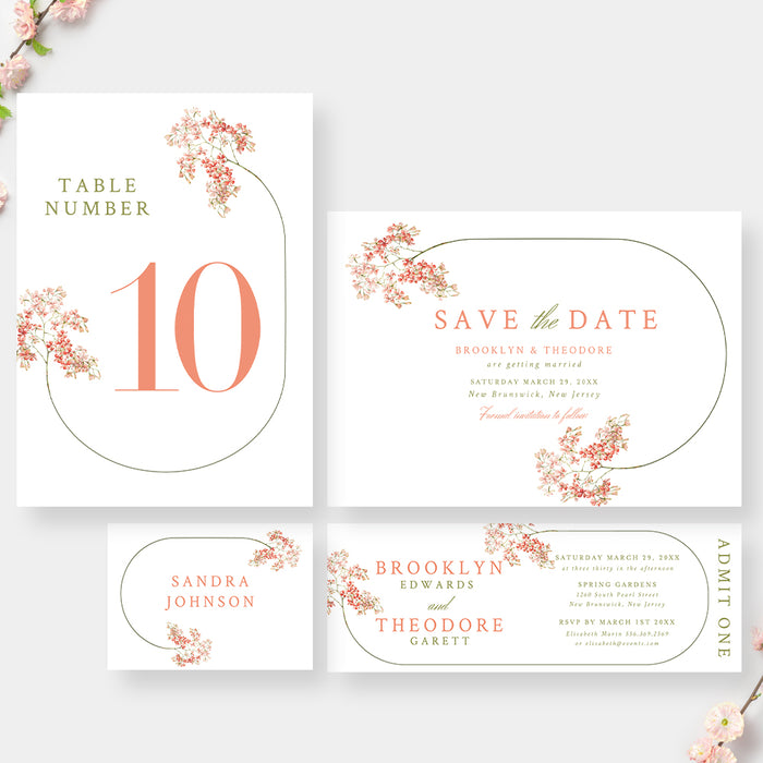 Blush Floral Wedding Invitation Elegant Spring Romance