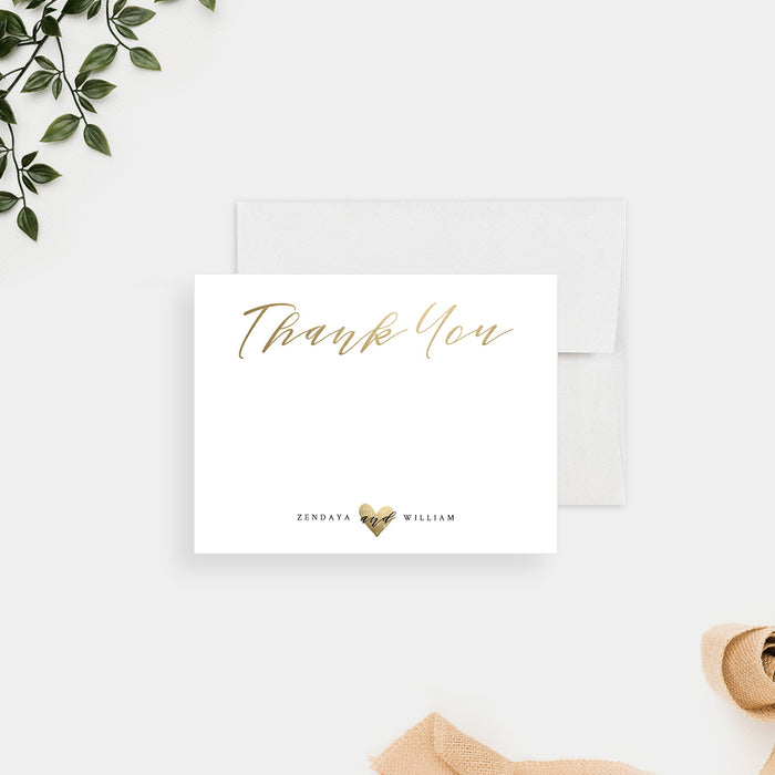 Romantic Wedding Invitation with Love Heart Design, Elegant and Simple Wedding Invites with Cute Gold Heart