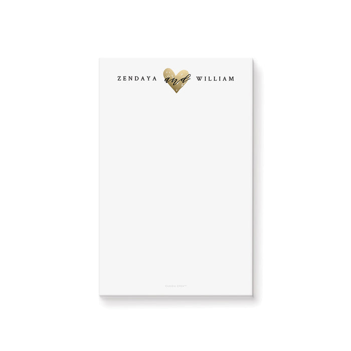 Romantic Wedding Notepad with Love Heart Design and Couples Name, Minimalist Wedding Stationery Notepad Favor Gifts