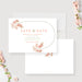 Custom floral save the date card with blush and coral blossoms and botanical frame for weddings, showers, or spring celebrations. -front-back