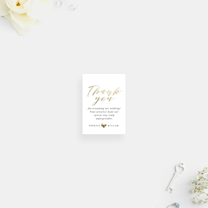 Romantic Wedding Invitation with Love Heart Design, Elegant and Simple Wedding Invites with Cute Gold Heart