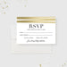 RSVP card with gold stripe on a white background